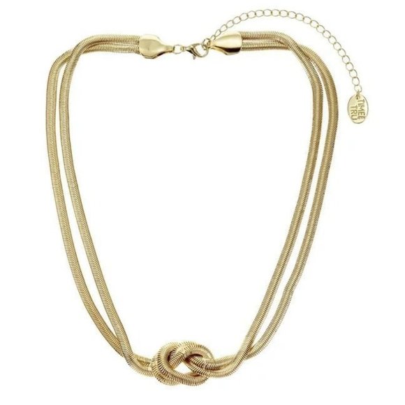 NEW Gold Knot 16" necklace with 3 inch extender Double Flat Snake Chain Jewelry - Picture 1 of 1